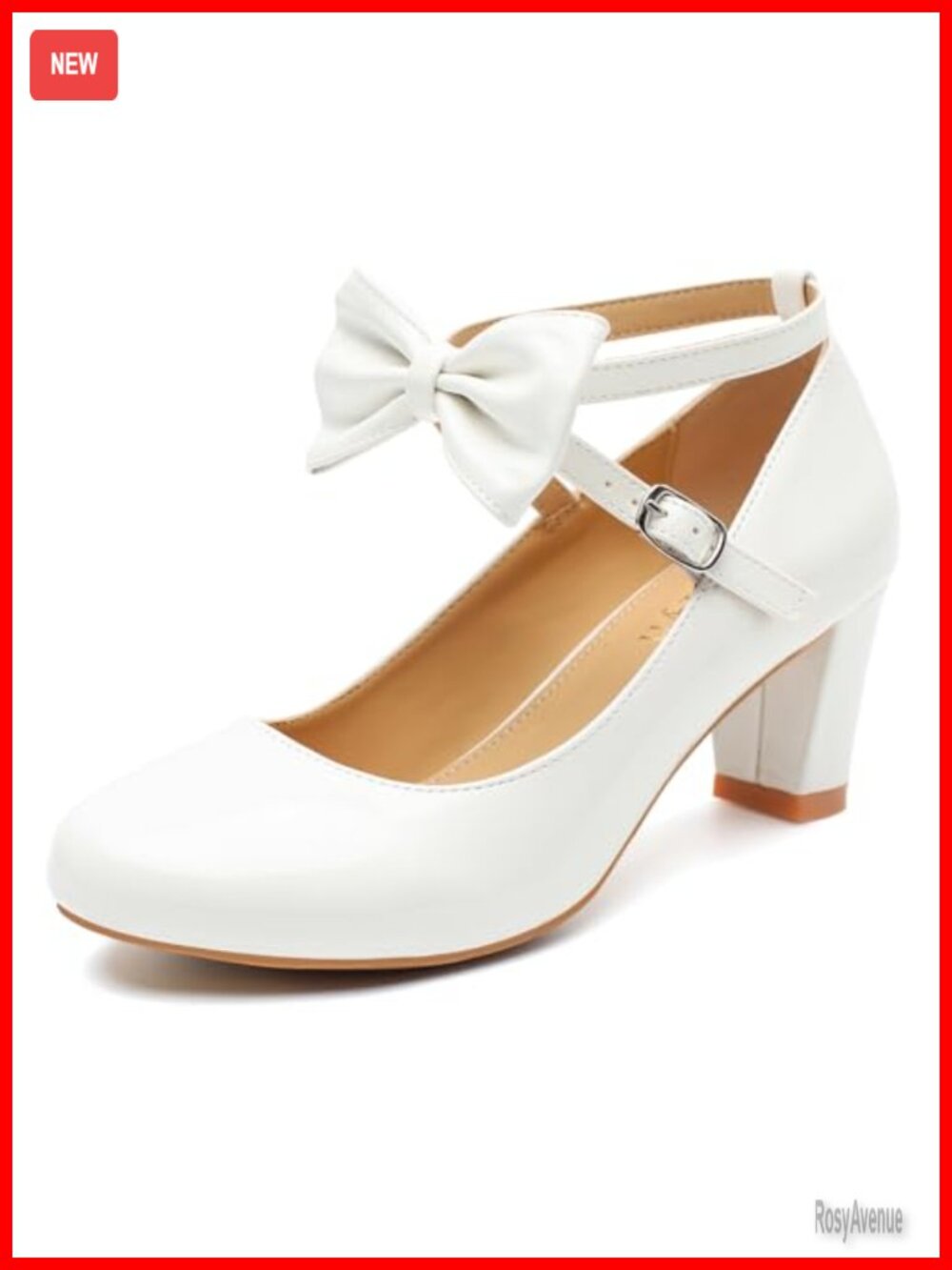 Women's Bow Mary Jane Pumps Round Toe Block Heel Dress Shoes
